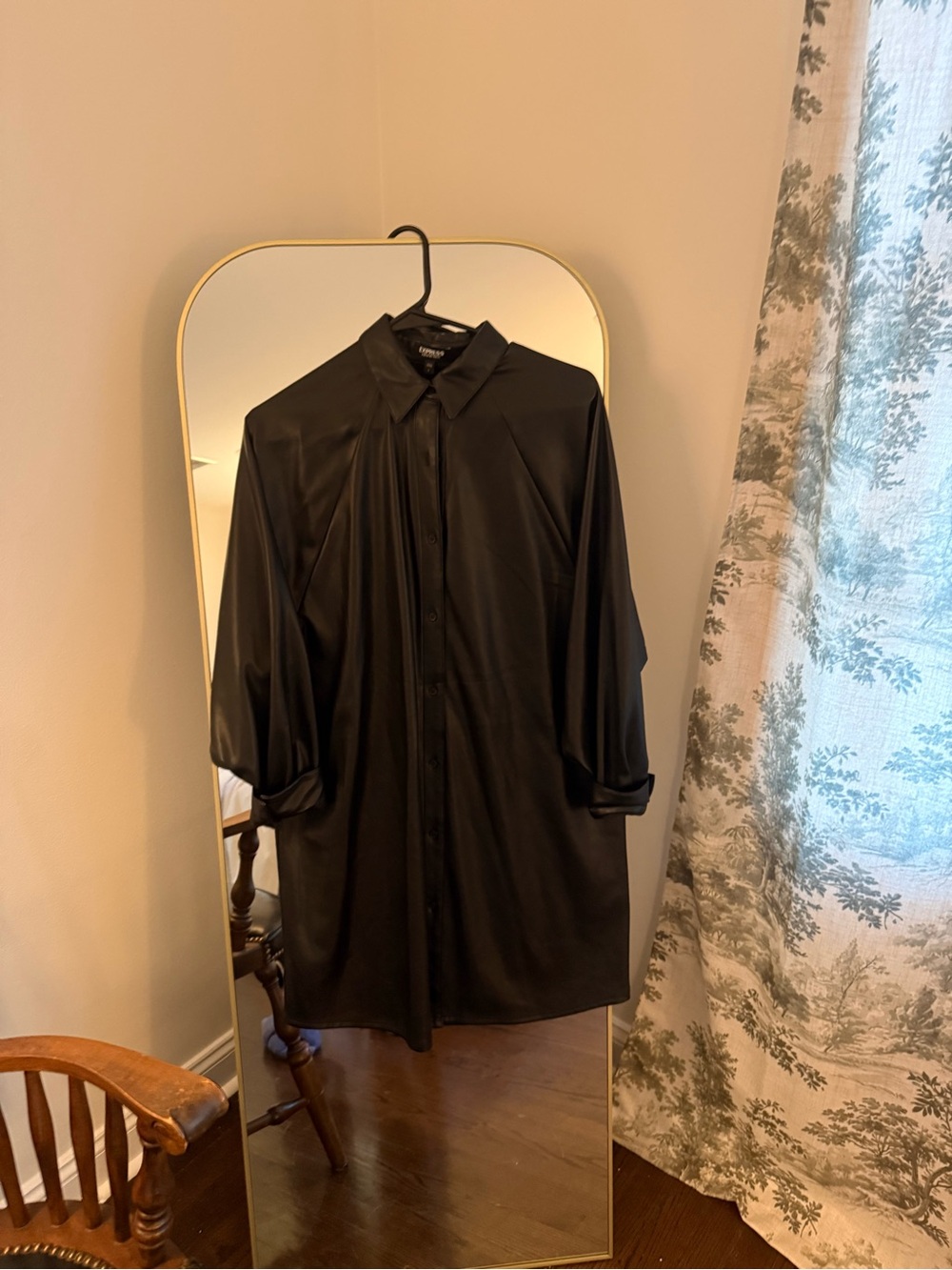Express Black Faux-Leather Button-Up Shirt Dress